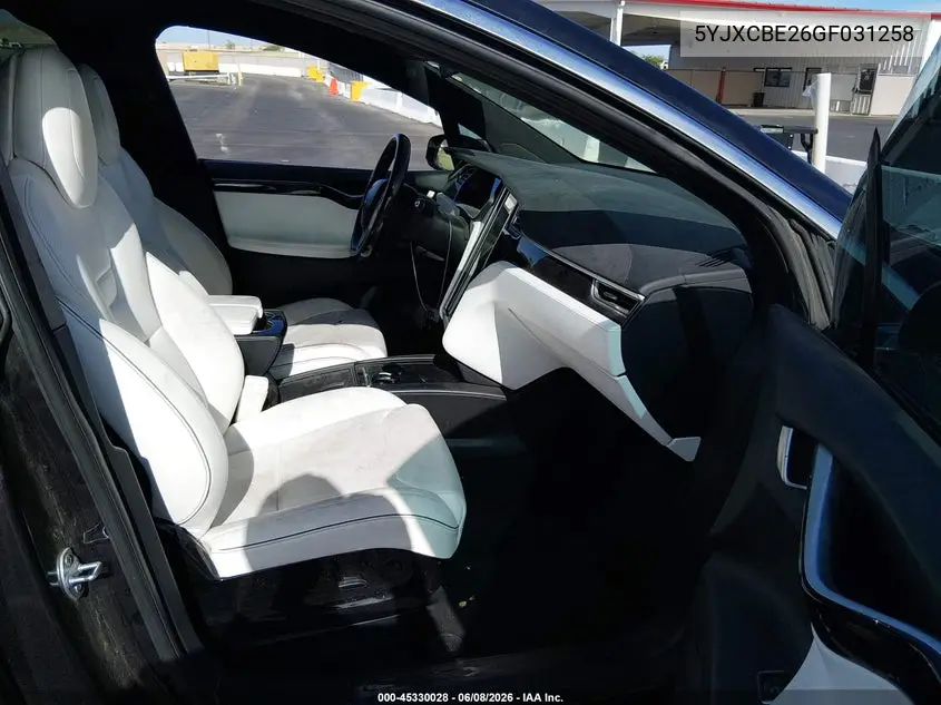 2016 Tesla Model X VIN: 5YJXCBE26GF031258 Lot: 45330028