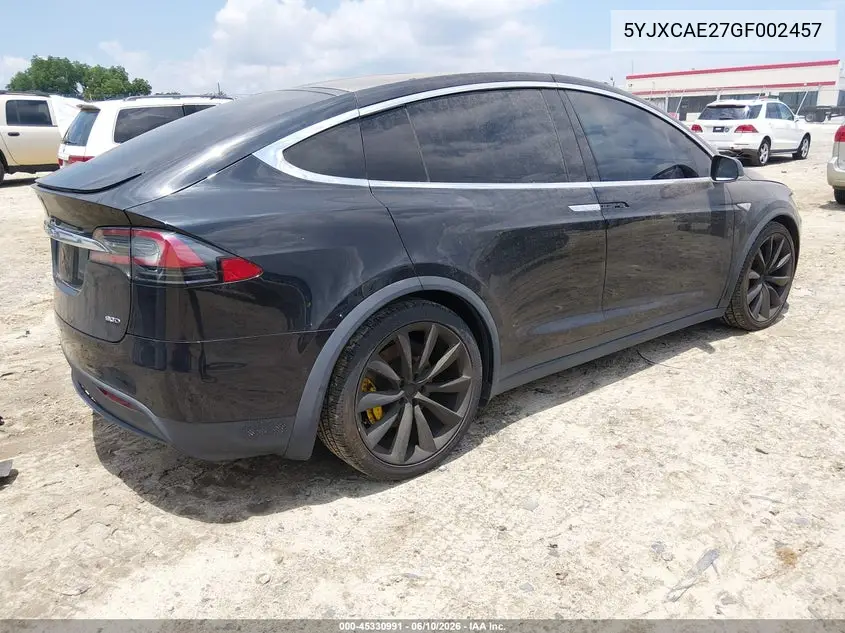 2016 Tesla Model X 60D/70D/75D/90D VIN: 5YJXCAE27GF002457 Lot: 45330991