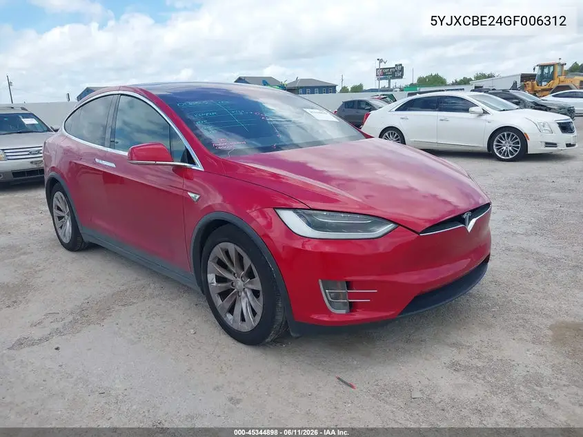 2016 Tesla Model X 60D/70D/75D/90D/P100D VIN: 5YJXCBE24GF006312 Lot: 45344898