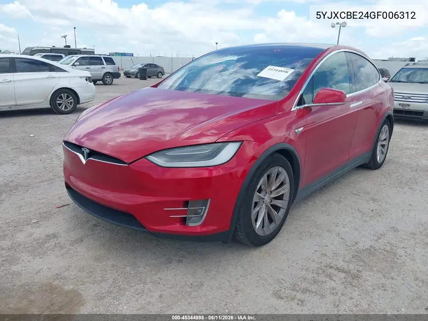 2016 Tesla Model X 60D/70D/75D/90D/P100D VIN: 5YJXCBE24GF006312 Lot: 45344898
