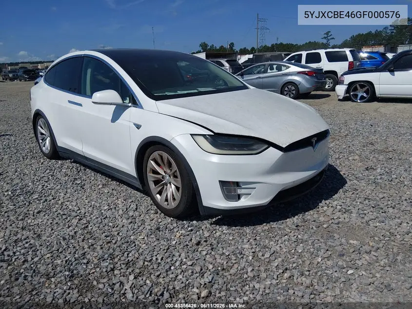 2016 Tesla Model X VIN: 5YJXCBE46GF000576 Lot: 45356426