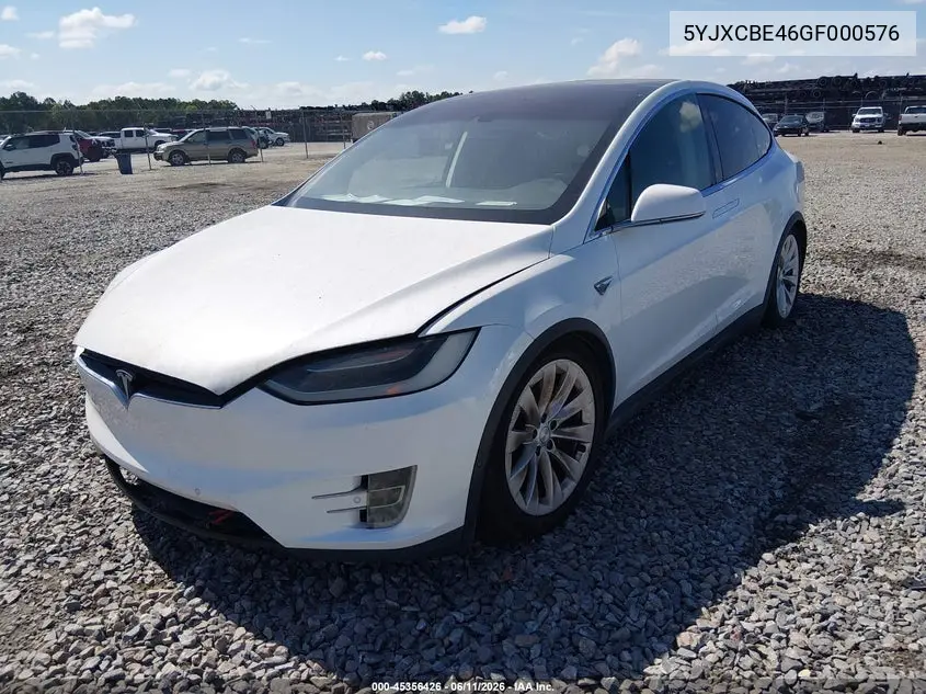 2016 Tesla Model X VIN: 5YJXCBE46GF000576 Lot: 45356426