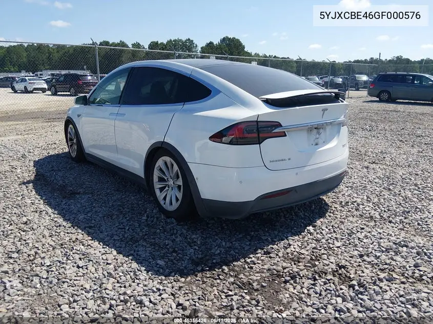 2016 Tesla Model X VIN: 5YJXCBE46GF000576 Lot: 45356426