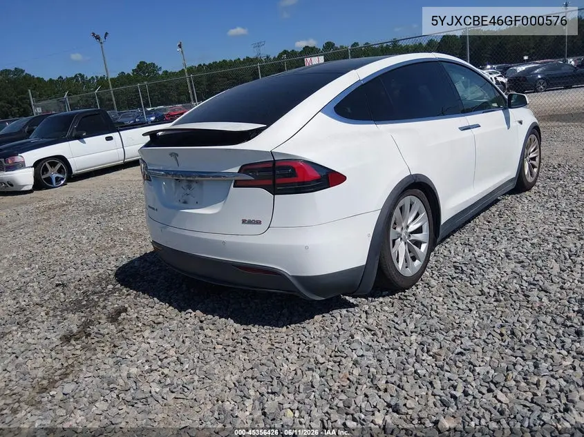 2016 Tesla Model X VIN: 5YJXCBE46GF000576 Lot: 45356426