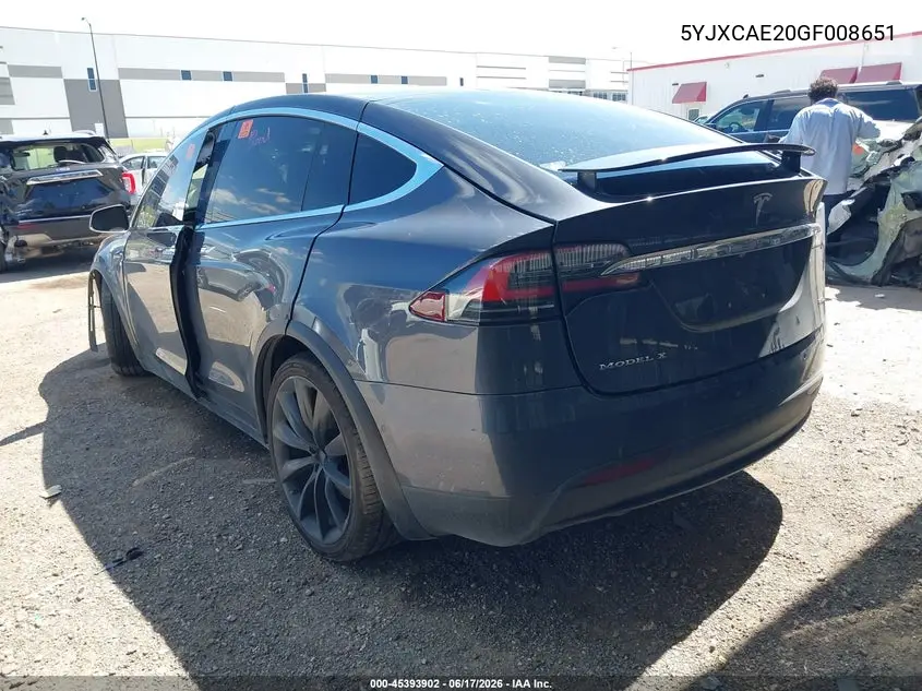 2016 Tesla Model X 60D/70D/75D/90D VIN: 5YJXCAE20GF008651 Lot: 45393902