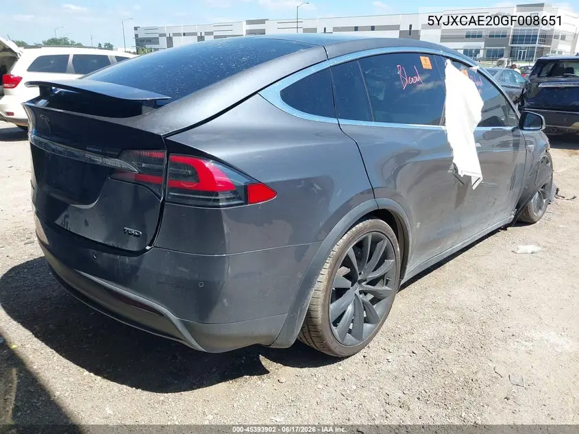 2016 Tesla Model X 60D/70D/75D/90D VIN: 5YJXCAE20GF008651 Lot: 45393902