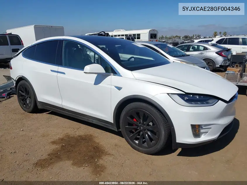 2016 Tesla Model X 60D/70D/75D/90D VIN: 5YJXCAE28GF004346 Lot: 45423954