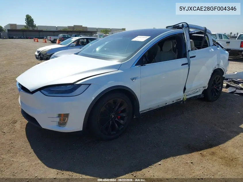 2016 Tesla Model X 60D/70D/75D/90D VIN: 5YJXCAE28GF004346 Lot: 45423954