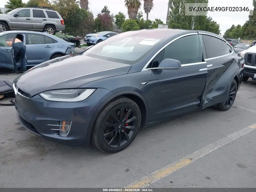 2016 Tesla Model X 60D/P100D/P90D VIN: 5YJXCAE49GF020346 Lot: 45456013