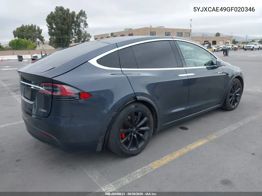 2016 Tesla Model X 60D/P100D/P90D VIN: 5YJXCAE49GF020346 Lot: 45456013