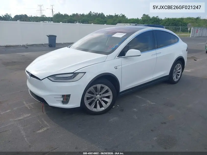 2016 Tesla Model X 60D/70D/75D/90D/P100D VIN: 5YJXCBE26GF021247 Lot: 45514902