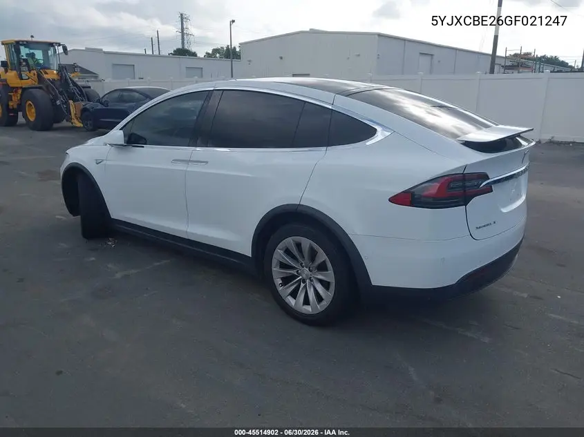 2016 Tesla Model X 60D/70D/75D/90D/P100D VIN: 5YJXCBE26GF021247 Lot: 45514902