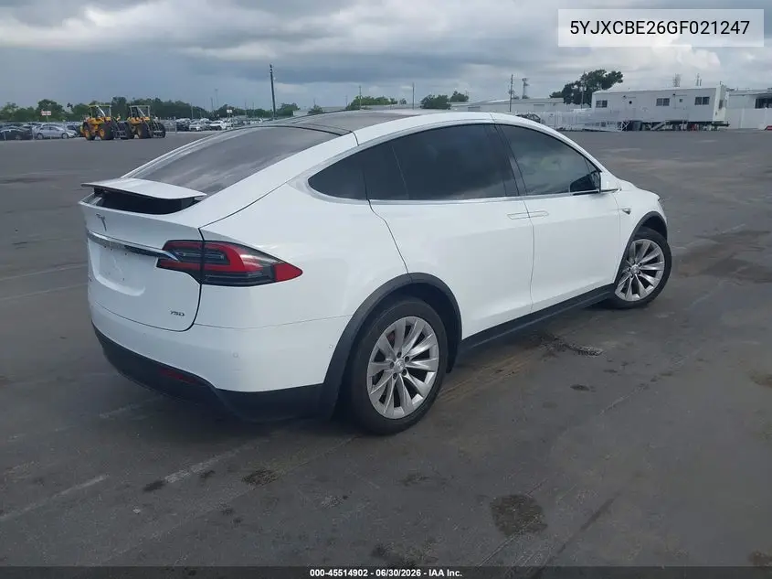 2016 Tesla Model X 60D/70D/75D/90D/P100D VIN: 5YJXCBE26GF021247 Lot: 45514902