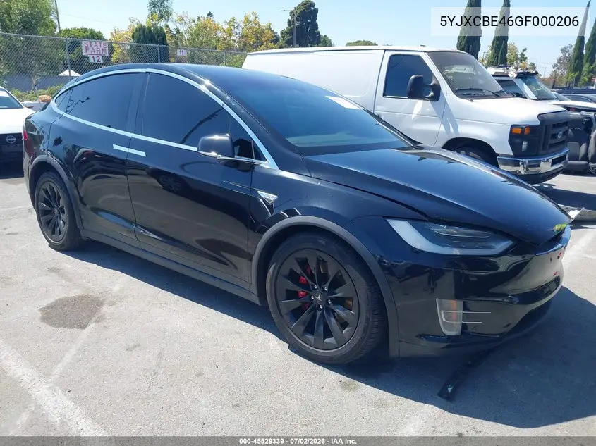 2016 Tesla Model X 75D/P100D/P90D VIN: 5YJXCBE46GF000206 Lot: 45529339