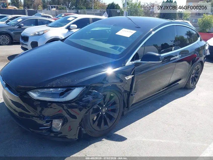 2016 Tesla Model X 75D/P100D/P90D VIN: 5YJXCBE46GF000206 Lot: 45529339