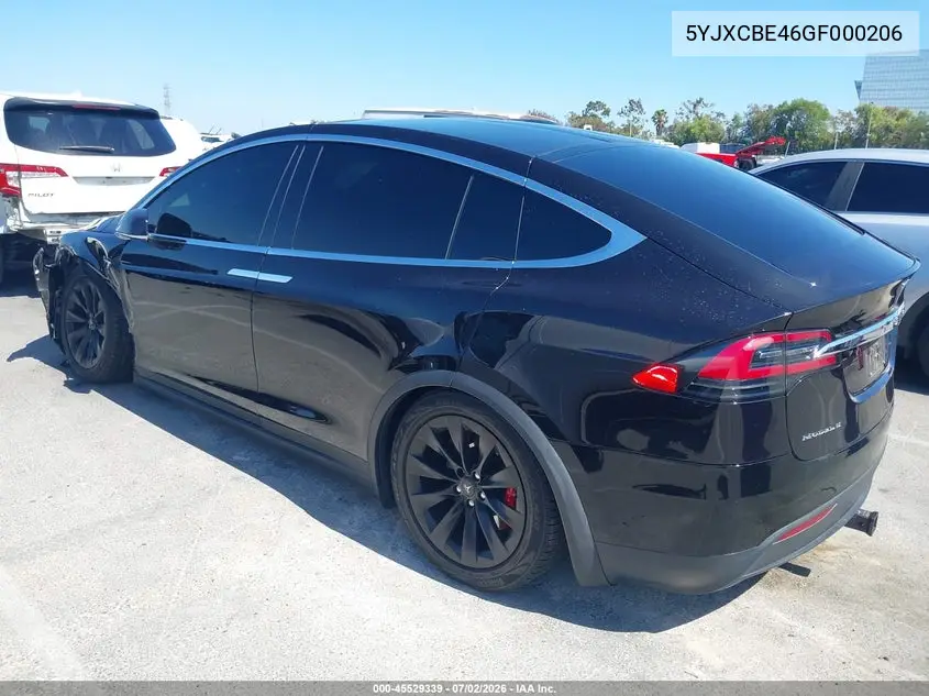 2016 Tesla Model X 75D/P100D/P90D VIN: 5YJXCBE46GF000206 Lot: 45529339