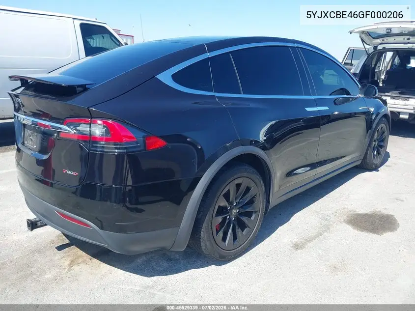 2016 Tesla Model X 75D/P100D/P90D VIN: 5YJXCBE46GF000206 Lot: 45529339
