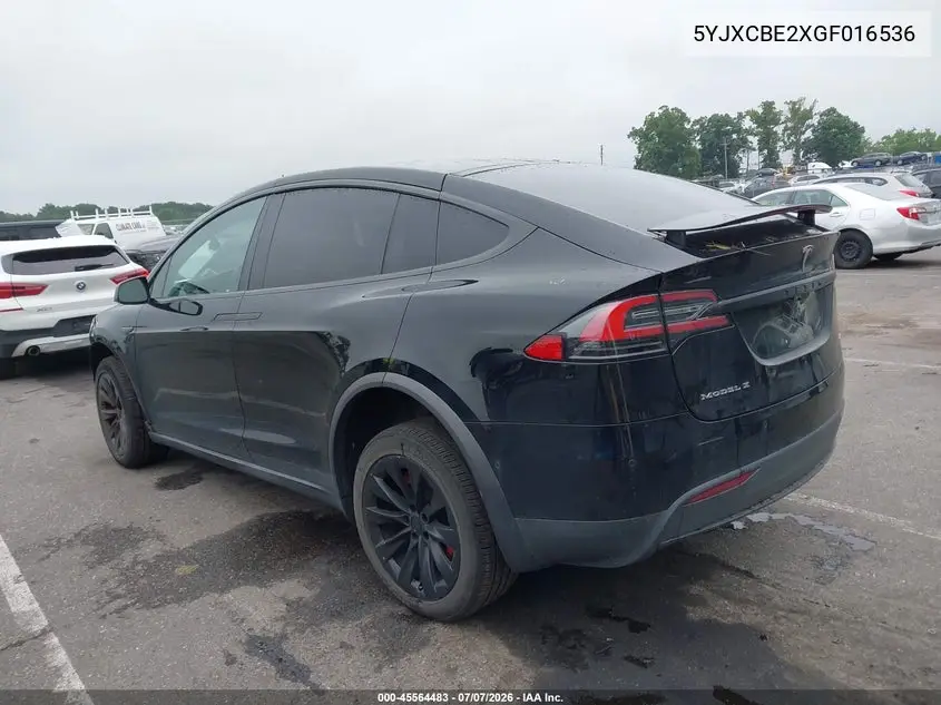 2016 Tesla Model X 60D/70D/75D/90D/P100D VIN: 5YJXCBE2XGF016536 Lot: 45564483