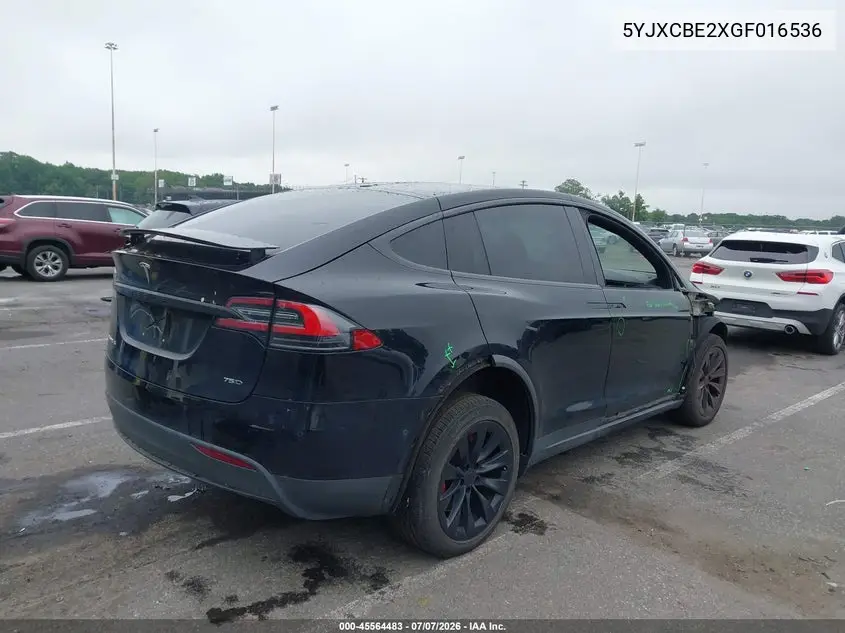 2016 Tesla Model X 60D/70D/75D/90D/P100D VIN: 5YJXCBE2XGF016536 Lot: 45564483