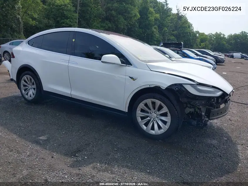 2016 Tesla Model X 60D/70D/75D/90D VIN: 5YJXCDE23GF026224 Lot: 45584140