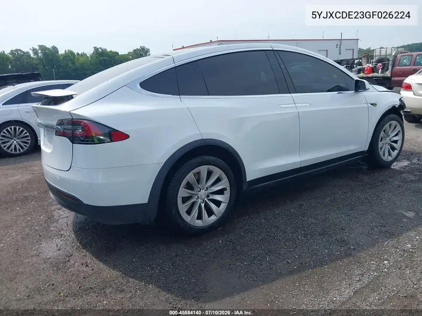 2016 Tesla Model X 60D/70D/75D/90D VIN: 5YJXCDE23GF026224 Lot: 45584140