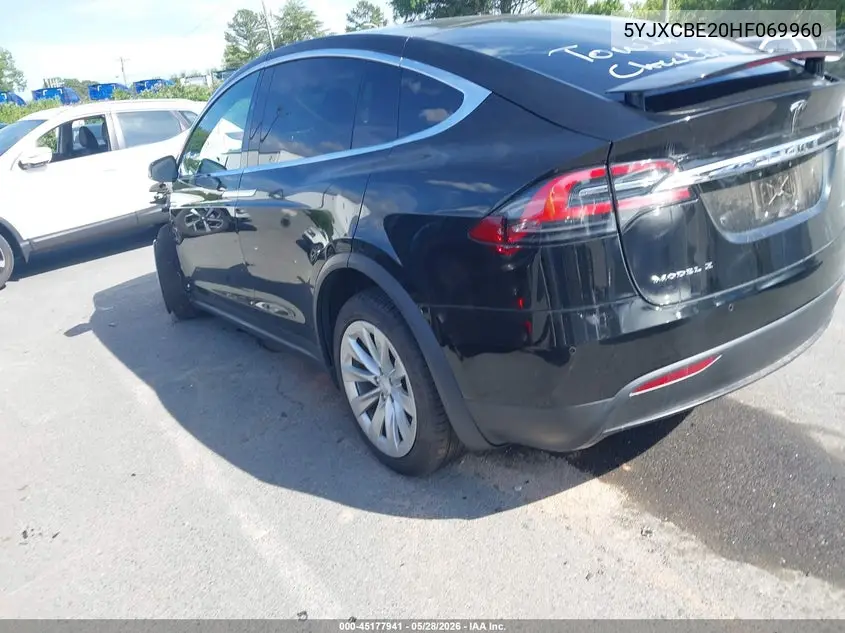 2017 Tesla Model X 100D/75D/90D VIN: 5YJXCBE20HF069960 Lot: 45177941