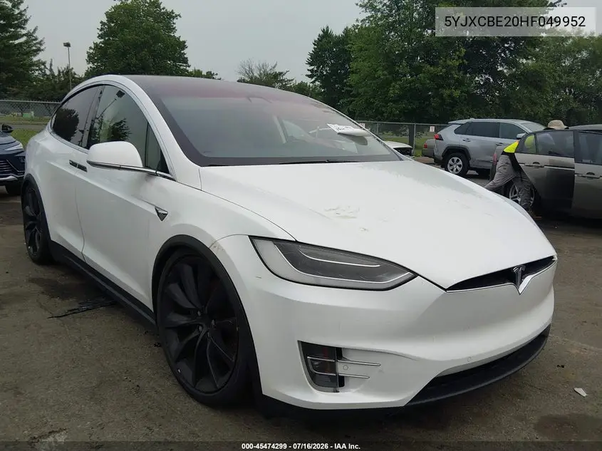 2017 Tesla Model X 100D/75D/90D VIN: 5YJXCBE20HF049952 Lot: 45474299