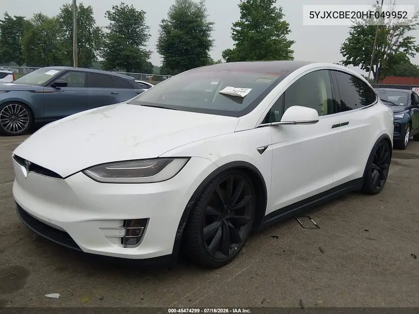2017 Tesla Model X 100D/75D/90D VIN: 5YJXCBE20HF049952 Lot: 45474299