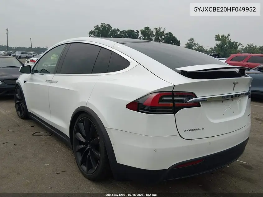 2017 Tesla Model X 100D/75D/90D VIN: 5YJXCBE20HF049952 Lot: 45474299