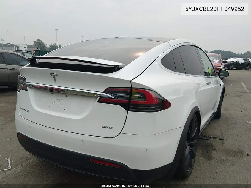2017 Tesla Model X 100D/75D/90D VIN: 5YJXCBE20HF049952 Lot: 45474299