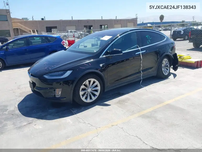 2018 Tesla Model X 100D/75D/P100D VIN: 5YJXCAE24JF138343 Lot: 45317478