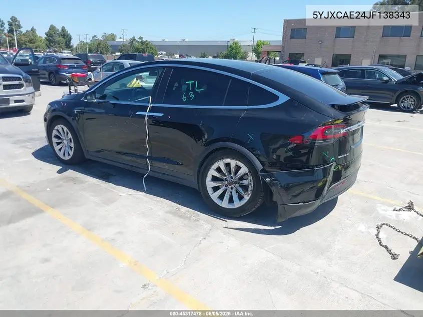 2018 Tesla Model X 100D/75D/P100D VIN: 5YJXCAE24JF138343 Lot: 45317478