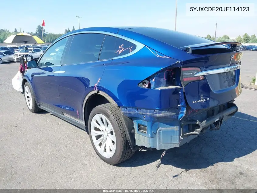 2018 Tesla Model X 100D/75D/P100D VIN: 5YJXCDE20JF114123 Lot: 45318589