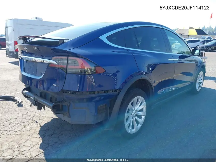 2018 Tesla Model X 100D/75D/P100D VIN: 5YJXCDE20JF114123 Lot: 45318589