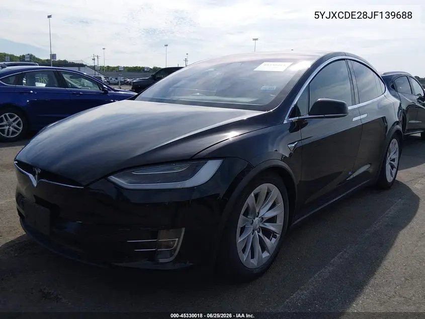 2018 Tesla Model X VIN: 5YJXCDE28JF139688 Lot: 45330018