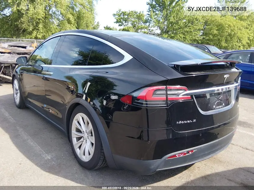 2018 Tesla Model X VIN: 5YJXCDE28JF139688 Lot: 45330018