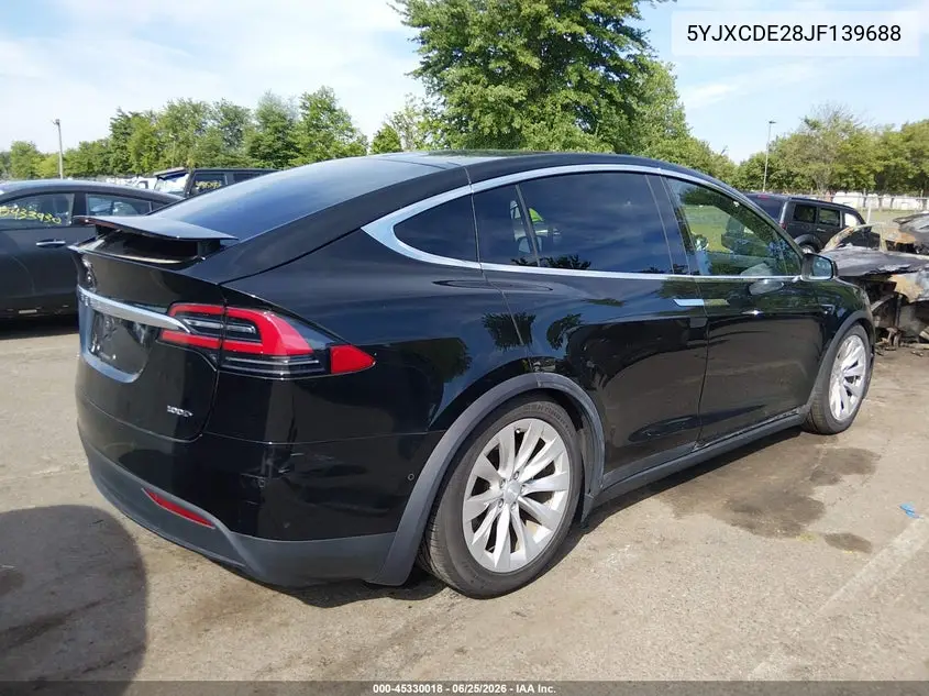 2018 Tesla Model X VIN: 5YJXCDE28JF139688 Lot: 45330018
