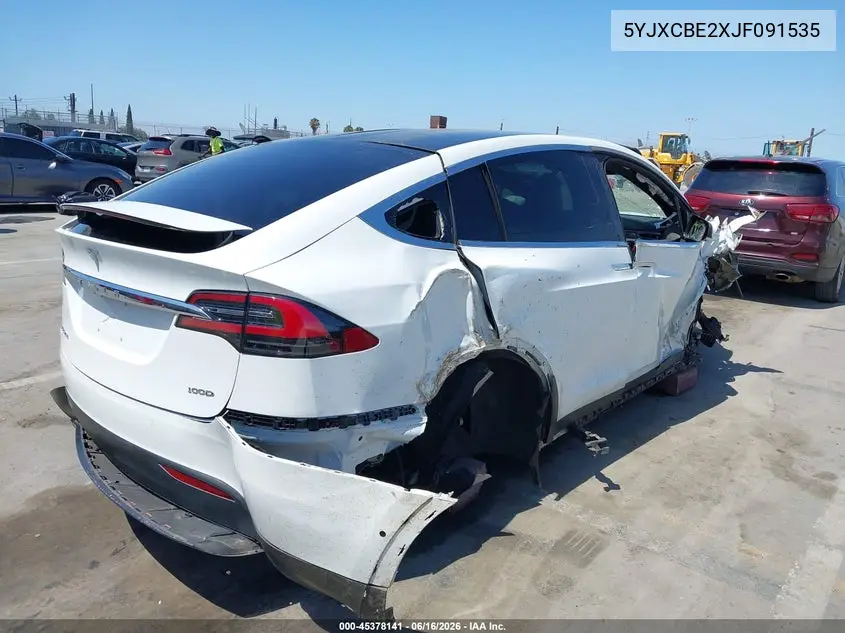 2018 Tesla Model X 100D/75D/P100D VIN: 5YJXCBE2XJF091535 Lot: 45378141