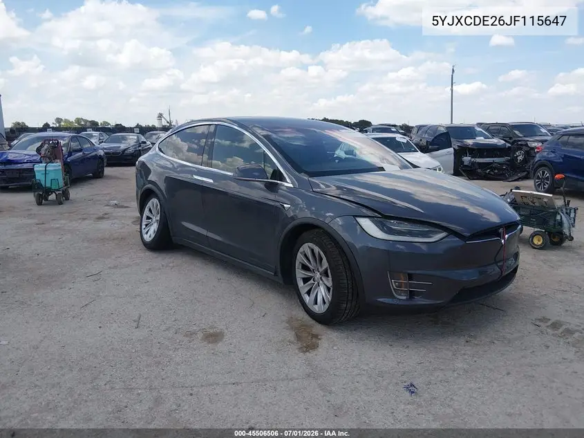 2018 Tesla Model X 100D/75D/P100D VIN: 5YJXCDE26JF115647 Lot: 45506506