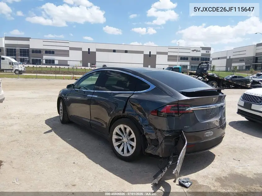 2018 Tesla Model X 100D/75D/P100D VIN: 5YJXCDE26JF115647 Lot: 45506506