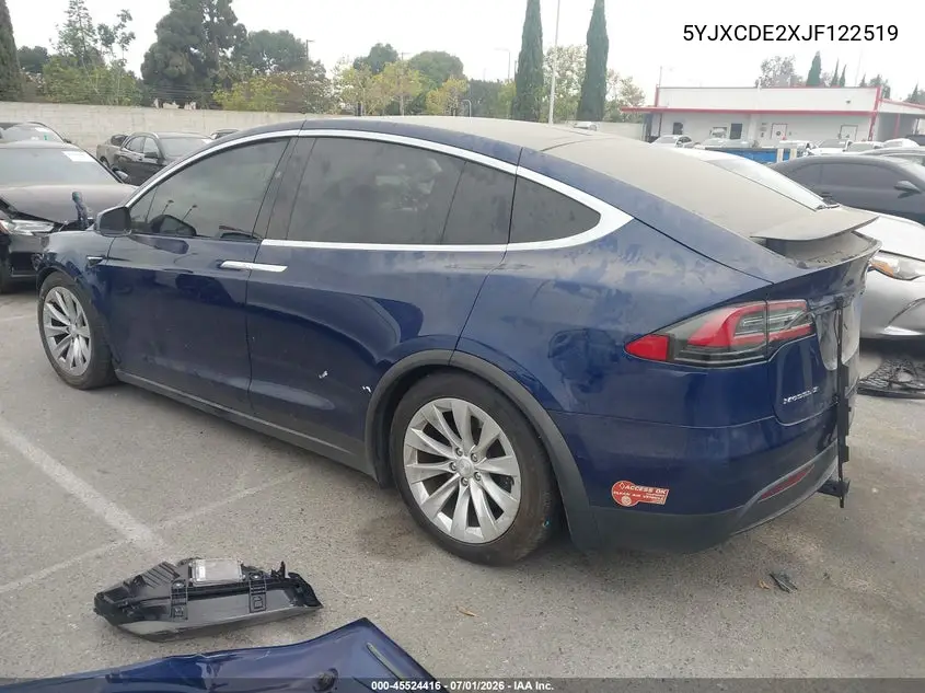 2018 Tesla Model X 100D/75D/P100D VIN: 5YJXCDE2XJF122519 Lot: 45524416