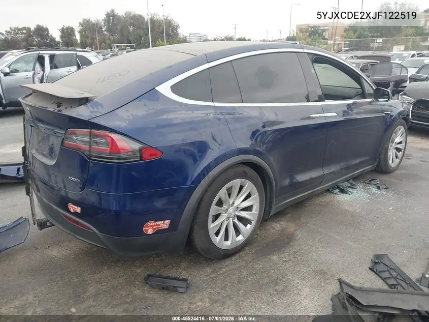 2018 Tesla Model X 100D/75D/P100D VIN: 5YJXCDE2XJF122519 Lot: 45524416