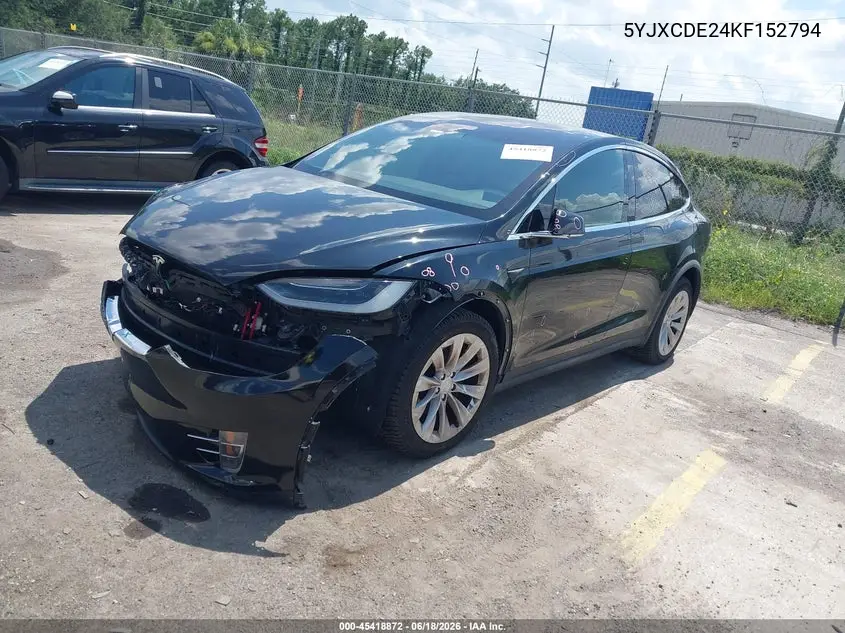 2019 Tesla Model X 100D/75D/Long Range/Standard Range VIN: 5YJXCDE24KF152794 Lot: 45418872