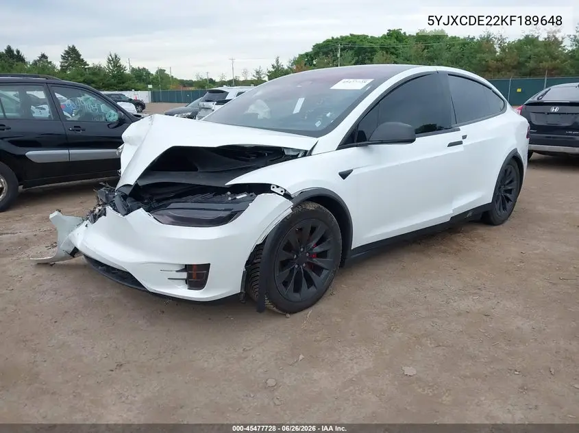 2019 Tesla Model X 100D/75D/Long Range/Standard Range VIN: 5YJXCDE22KF189648 Lot: 45477728
