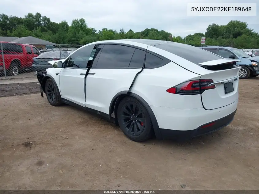 2019 Tesla Model X 100D/75D/Long Range/Standard Range VIN: 5YJXCDE22KF189648 Lot: 45477728