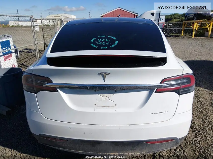 2020 Tesla Model X Long Range Dual Motor All-Wheel Drive/Long Range Plus Dual Motor All-Wheel Drive VIN: 5YJXCDE24LF200781 Lot: 45347449