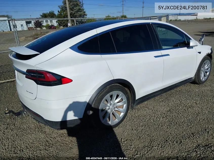 2020 Tesla Model X Long Range Dual Motor All-Wheel Drive/Long Range Plus Dual Motor All-Wheel Drive VIN: 5YJXCDE24LF200781 Lot: 45347449