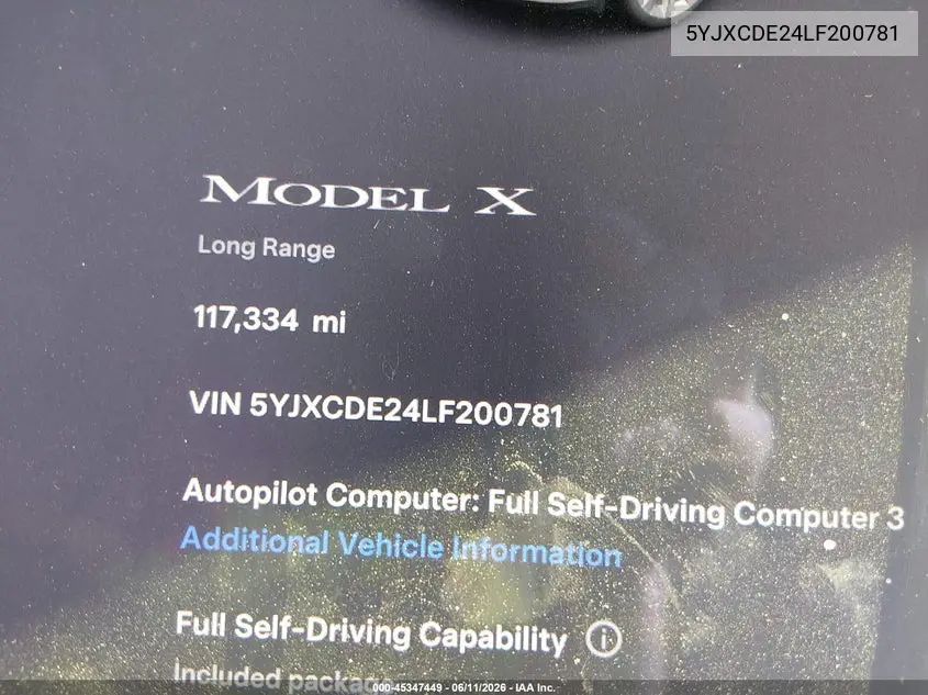 2020 Tesla Model X Long Range Dual Motor All-Wheel Drive/Long Range Plus Dual Motor All-Wheel Drive VIN: 5YJXCDE24LF200781 Lot: 45347449