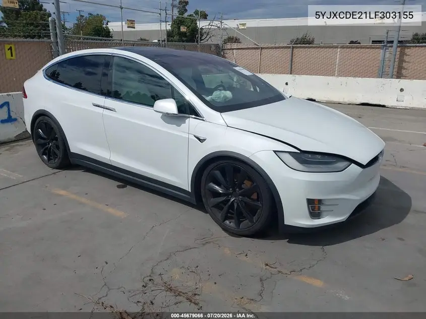 2020 Tesla Model X Long Range Dual Motor All-Wheel Drive/Long Range Plus Dual Motor All-Wheel Drive VIN: 5YJXCDE21LF303155 Lot: 45679066