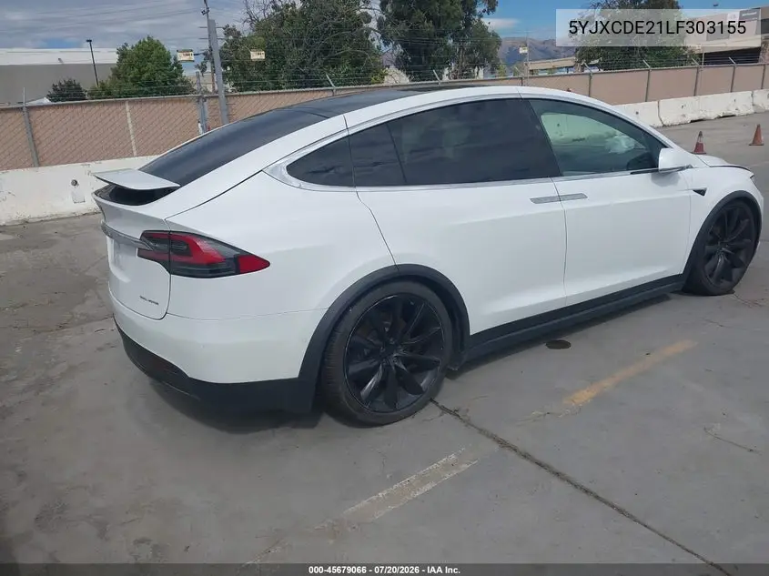 2020 Tesla Model X Long Range Dual Motor All-Wheel Drive/Long Range Plus Dual Motor All-Wheel Drive VIN: 5YJXCDE21LF303155 Lot: 45679066